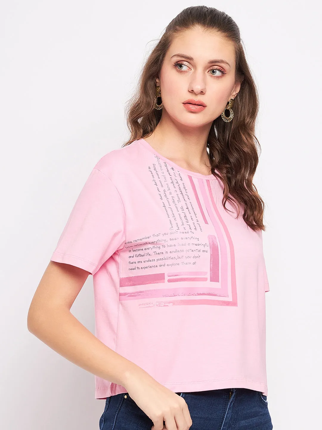 Soft and Lightweight Casual Active Madame Pink Typography T-Shirt