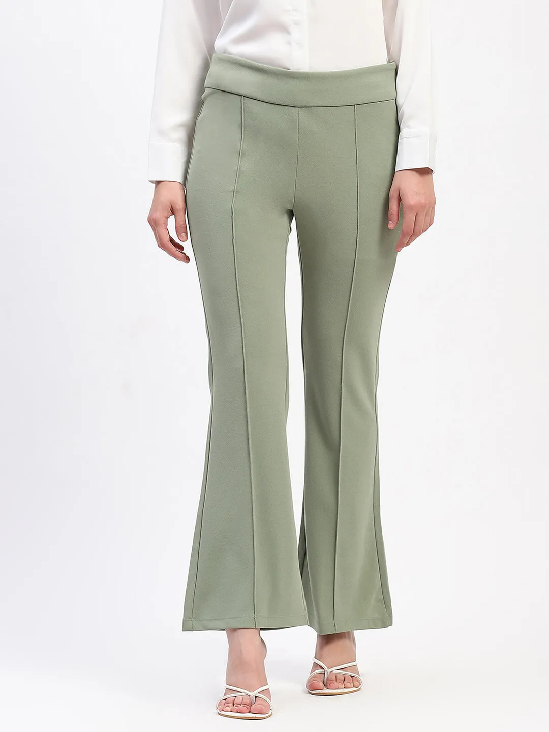 Soft Support Madame Pleated Elasticated Waist Solid Mint Trousers