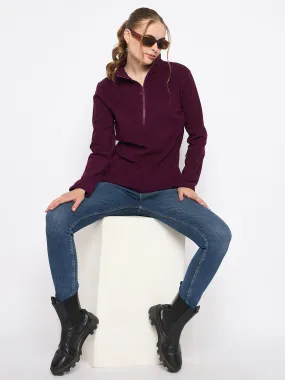 Relaxed Look Madame Polar Fleece Half-Zipper Mulberry Sweatshirt