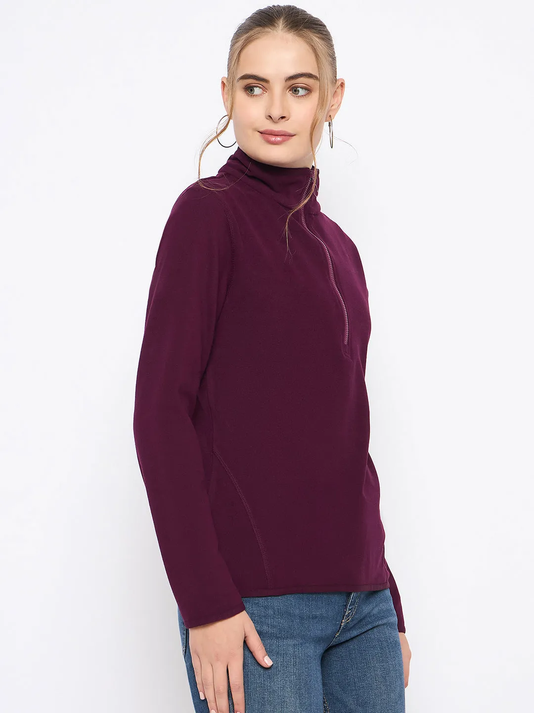 Madame Polar Fleece Half-Zipper Mulberry Sweatshirt Cold Layer