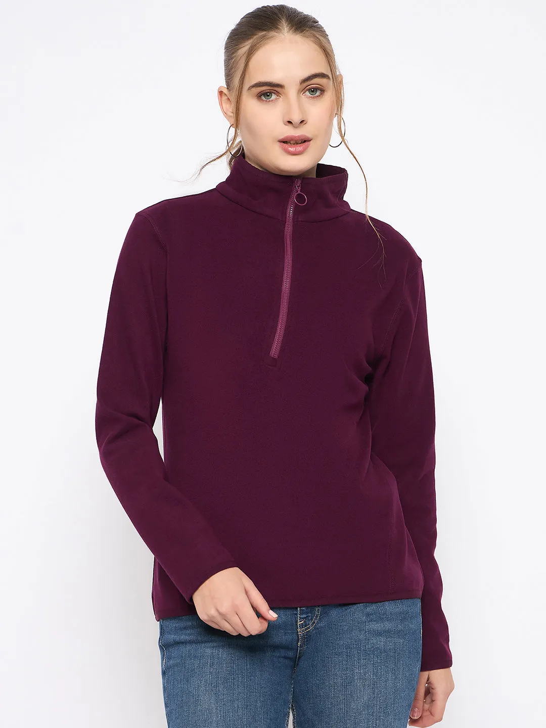 right for beach trips Unisex style Madame Polar Fleece Half-Zipper Mulberry Sweatshirt