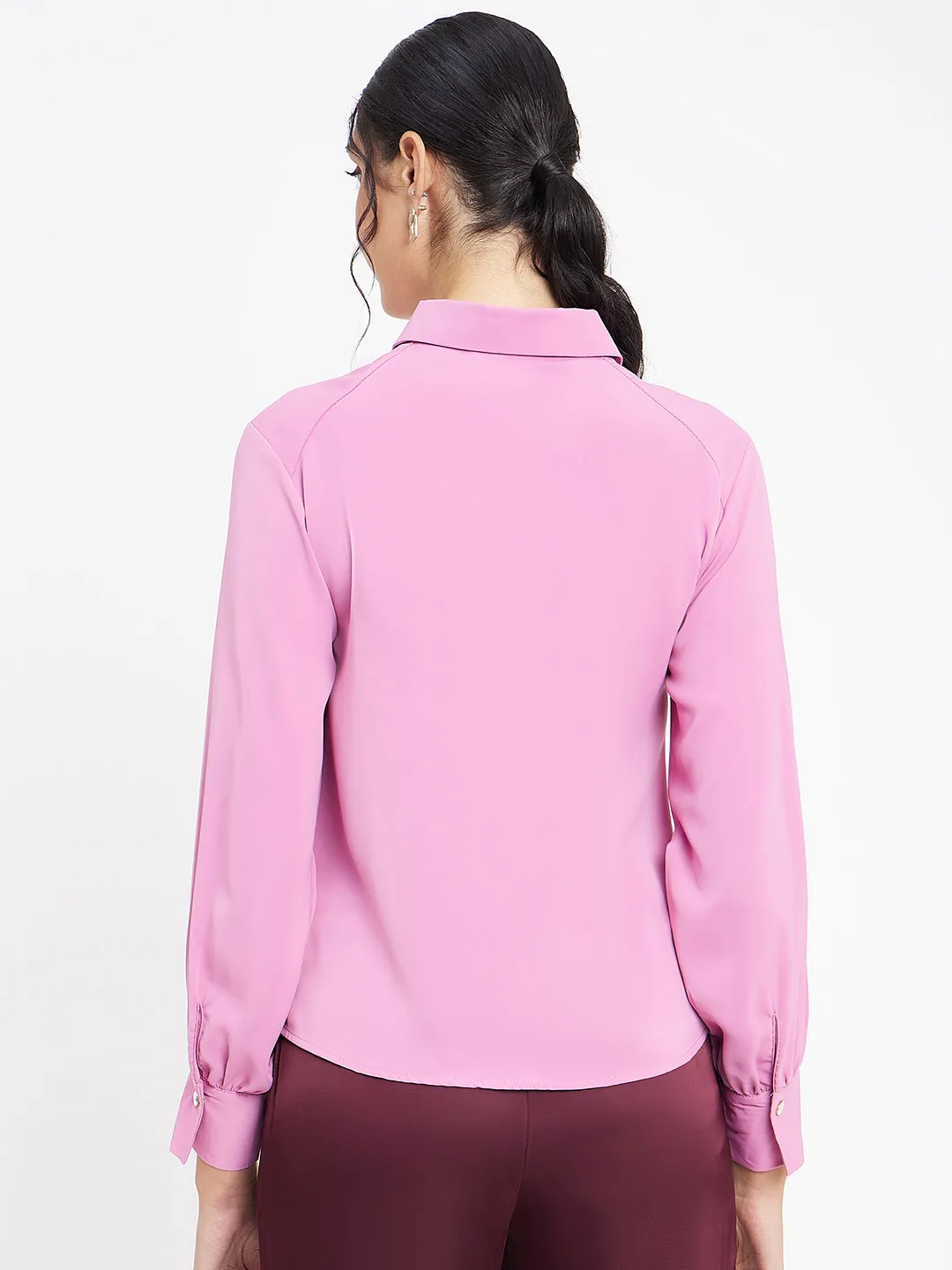 Madame Polo Neck Solid Pink Shirt Stretch Material Mountain Retreat
