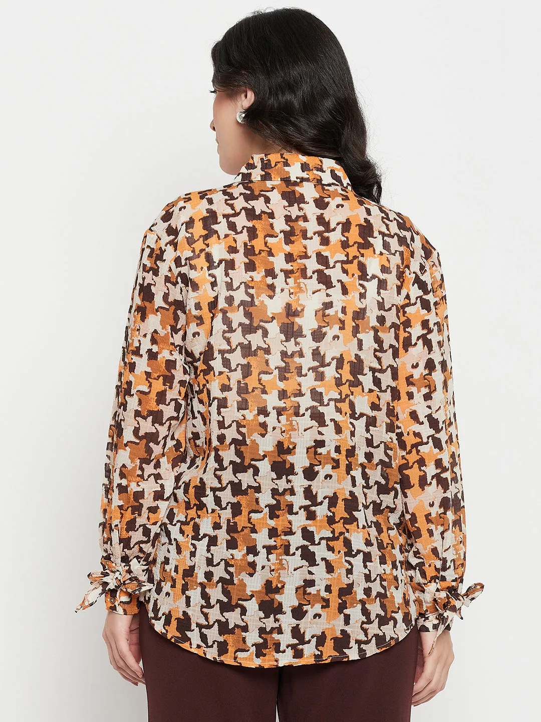 Seasonal Style Madame Printed Beige Shirt With Cuff Sleeves