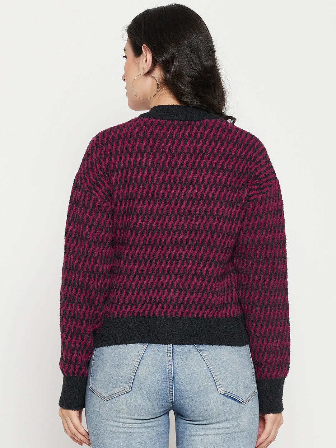 Madame Printed Dark Purple Sweater Performance Ready