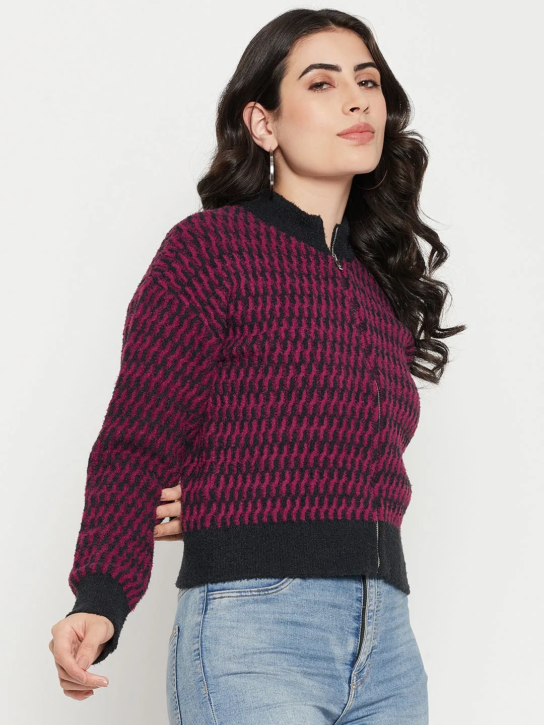 Breathable wear Chill Vibe Madame Printed Dark Purple Sweater