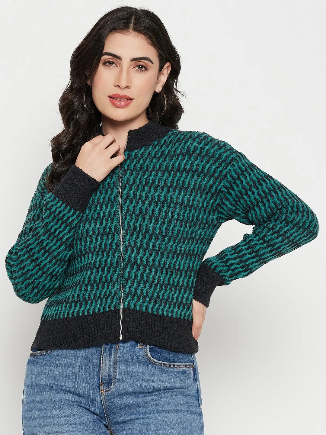 Stretch Flex Madame Printed Emerald Green Sweater
