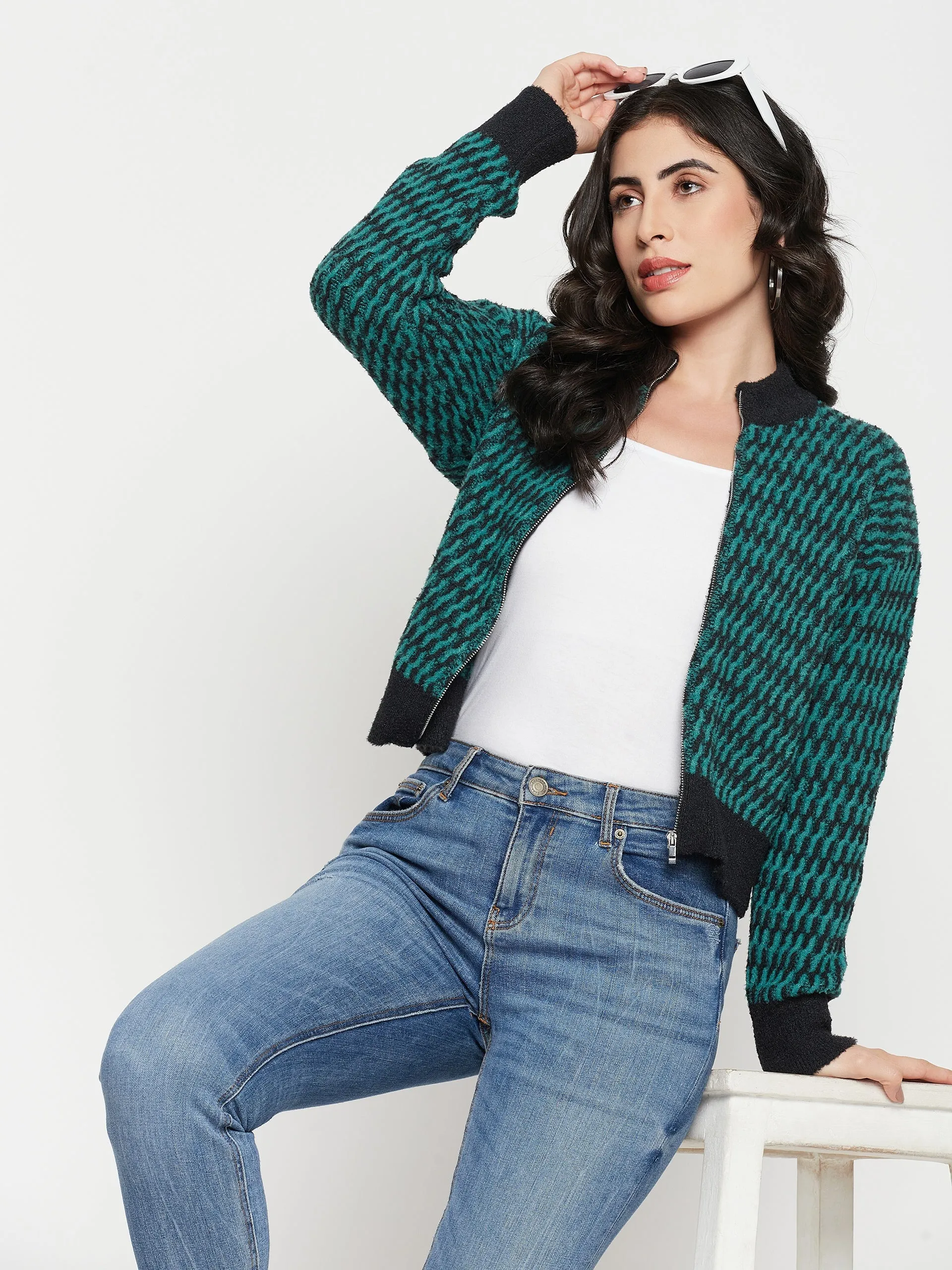 Madame Printed Emerald Green Sweater Cashmere Blend