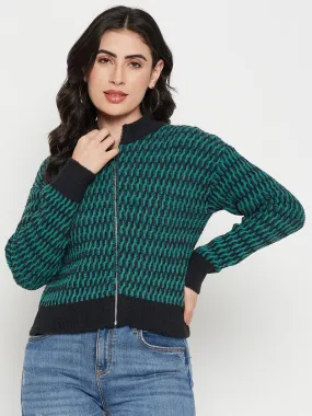 Stretch Flex Madame Printed Emerald Green Sweater