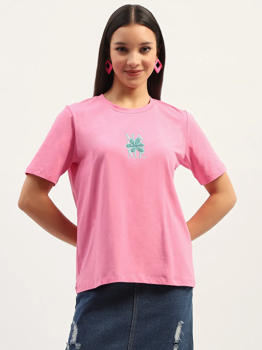 High Durability Weave Madame Printed Pink T-Shirt