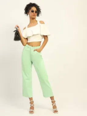 Madame Regular Mid Rise Cotton Green Denim Beach Day Brunch Outfit Elegant Daily Attire