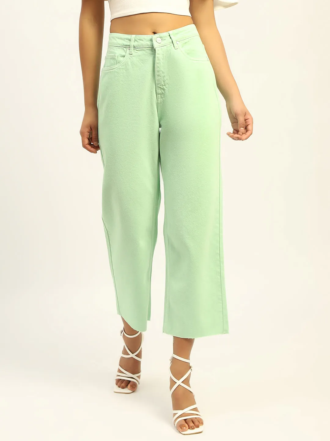 Madame Regular Mid Rise Cotton Green Denim High-waisted