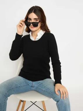 Madame Round Neck Ribbed Cuff Black Sweater Relaxed fit wear Comfy Movement