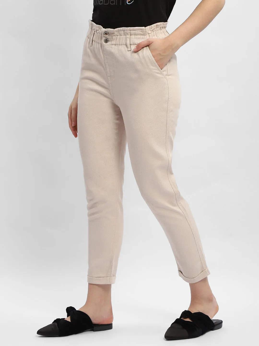 Core Style Madame Ruched Waistband White Trousers