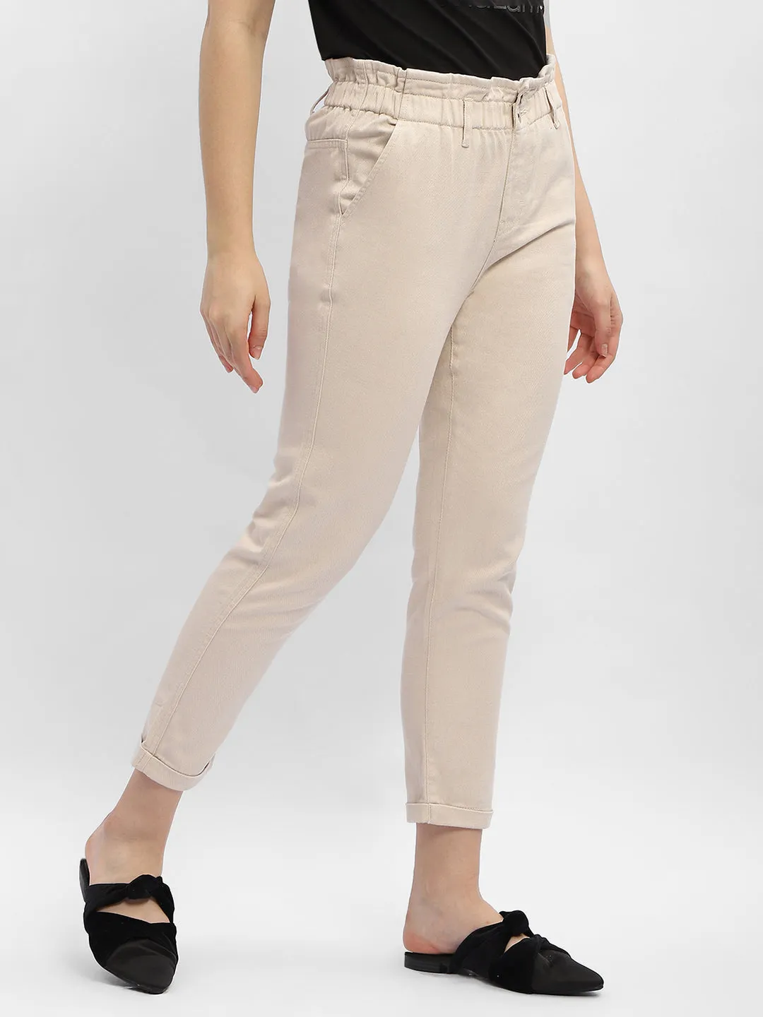 CompressionSupport Flexible Knee Articulation Madame Ruched Waistband White Trousers