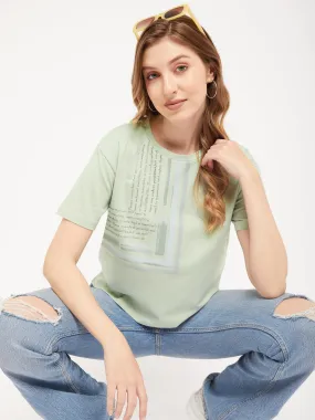 Madame Sea Green Typography T-Shirt Soft & Smooth