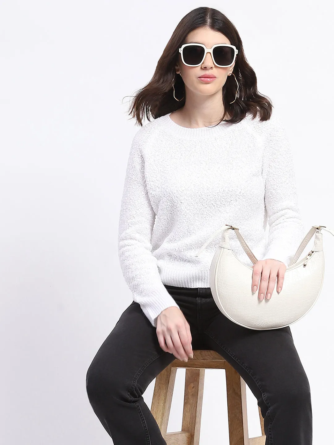 Active Fit All Day Comfort Madame Self Design Off White Sweater