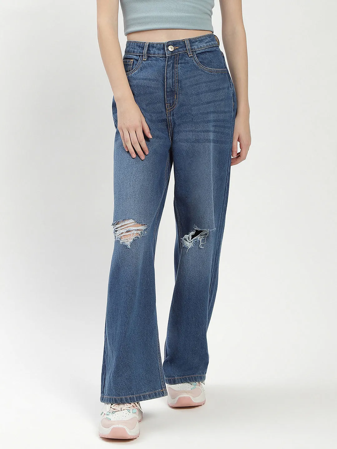 Daily Choice Tailored Cut Madame Shanaya Kapoor Ripped Blue Denim Jeans