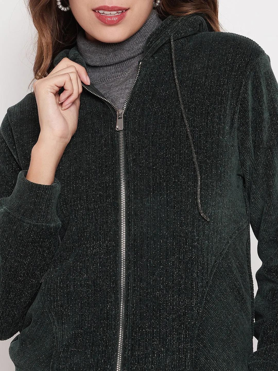 Madame Shimmer Bottle Green Hooded Sweatshirt Convenient tropical print