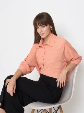 Chic Layer Formal Elegance Madame Shirt Collar Buttoned Orange Crop Shirt