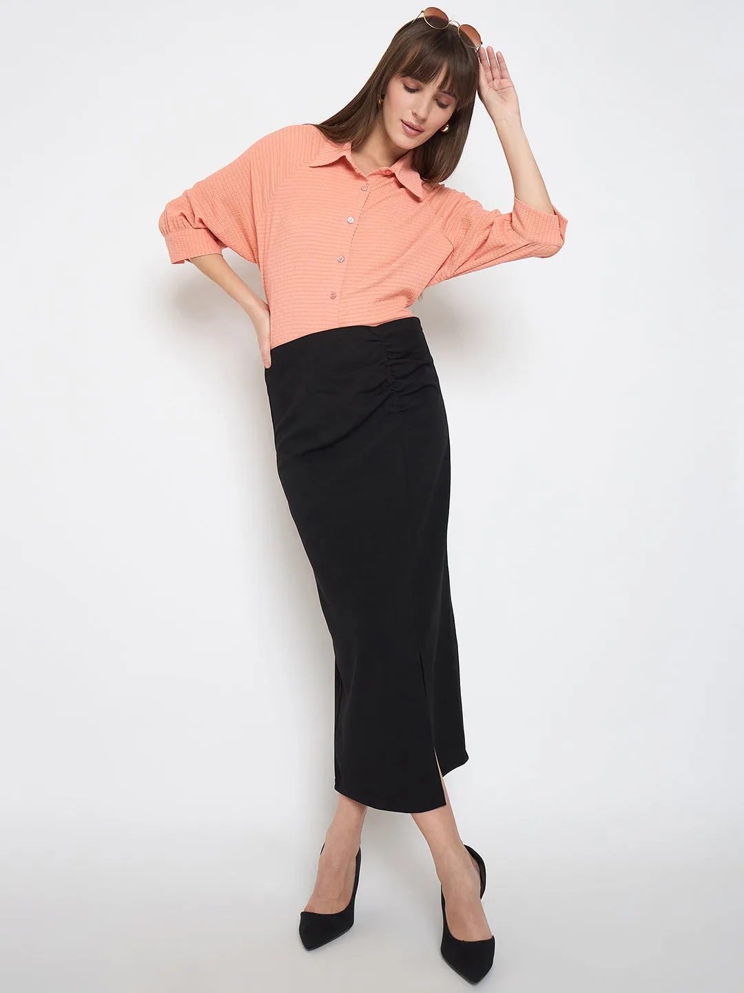Madame Shirt Collar Buttoned Orange Crop Shirt Year-Round Favorite Minimalist Aesthetic