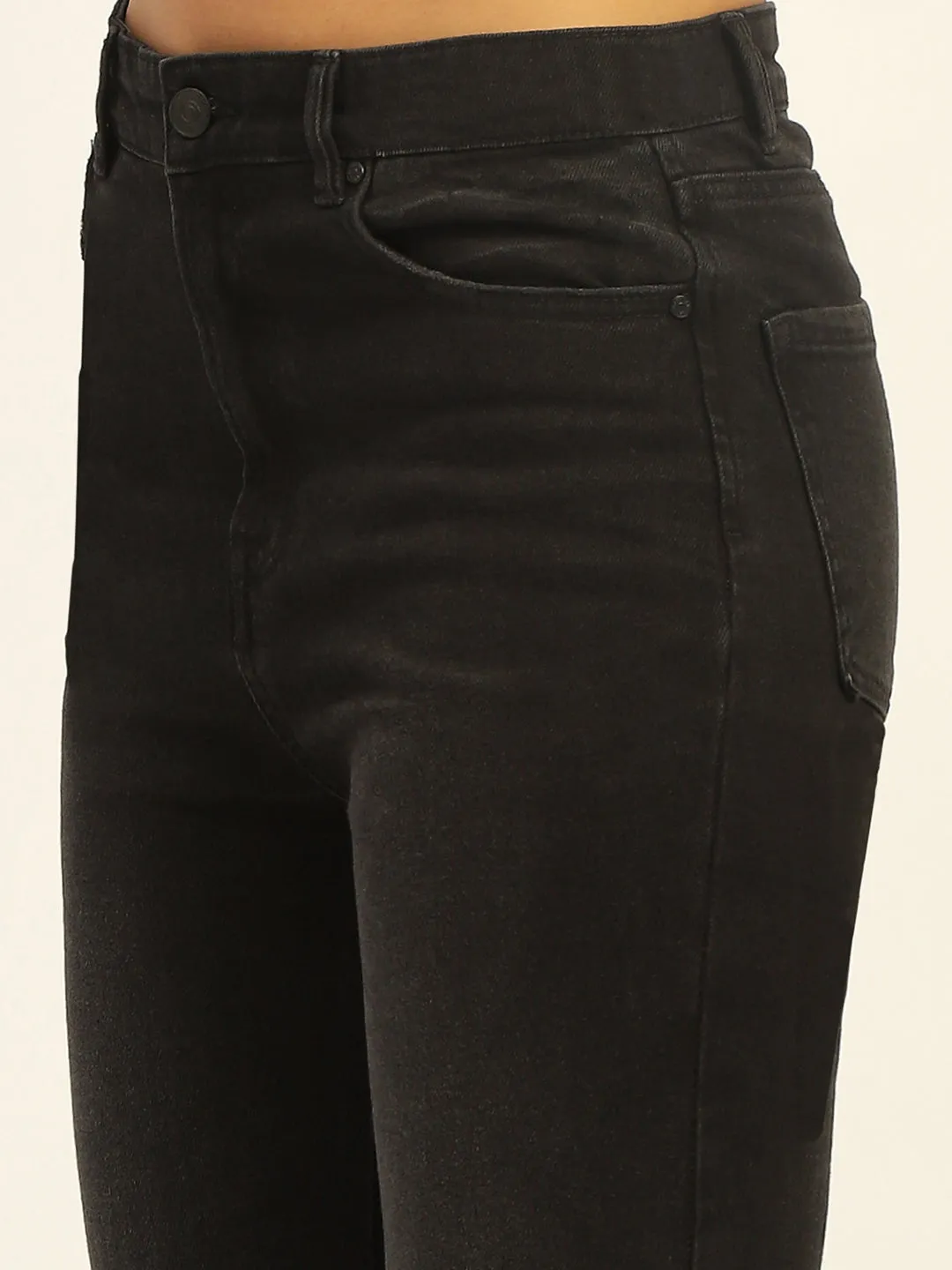 Madame Skinny Fit Raw Hem Cotton Black Denim All Day Use