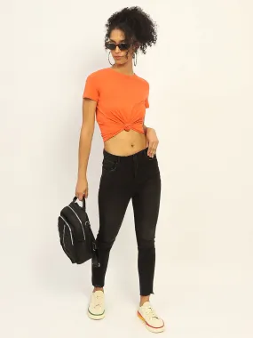 Breathable fabric technology Madame Skinny Fit Raw Hem Cotton Black Denim