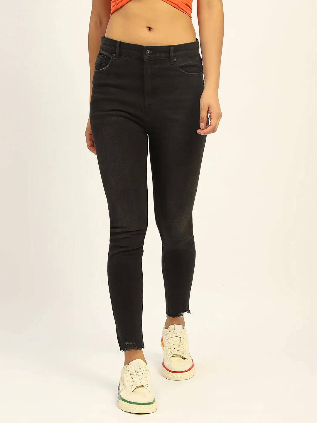 Ready For All Dynamic Style Madame Skinny Fit Raw Hem Cotton Black Denim
