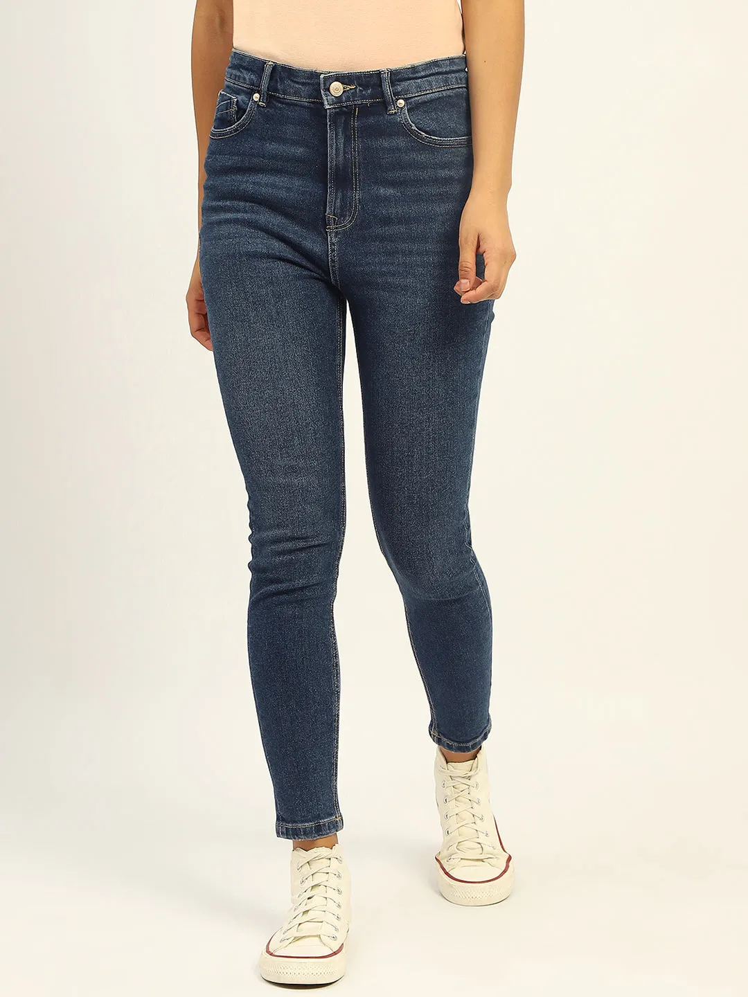 Madame Skinny Fit Raw Hem Cotton Dark Blue Denim On The Go