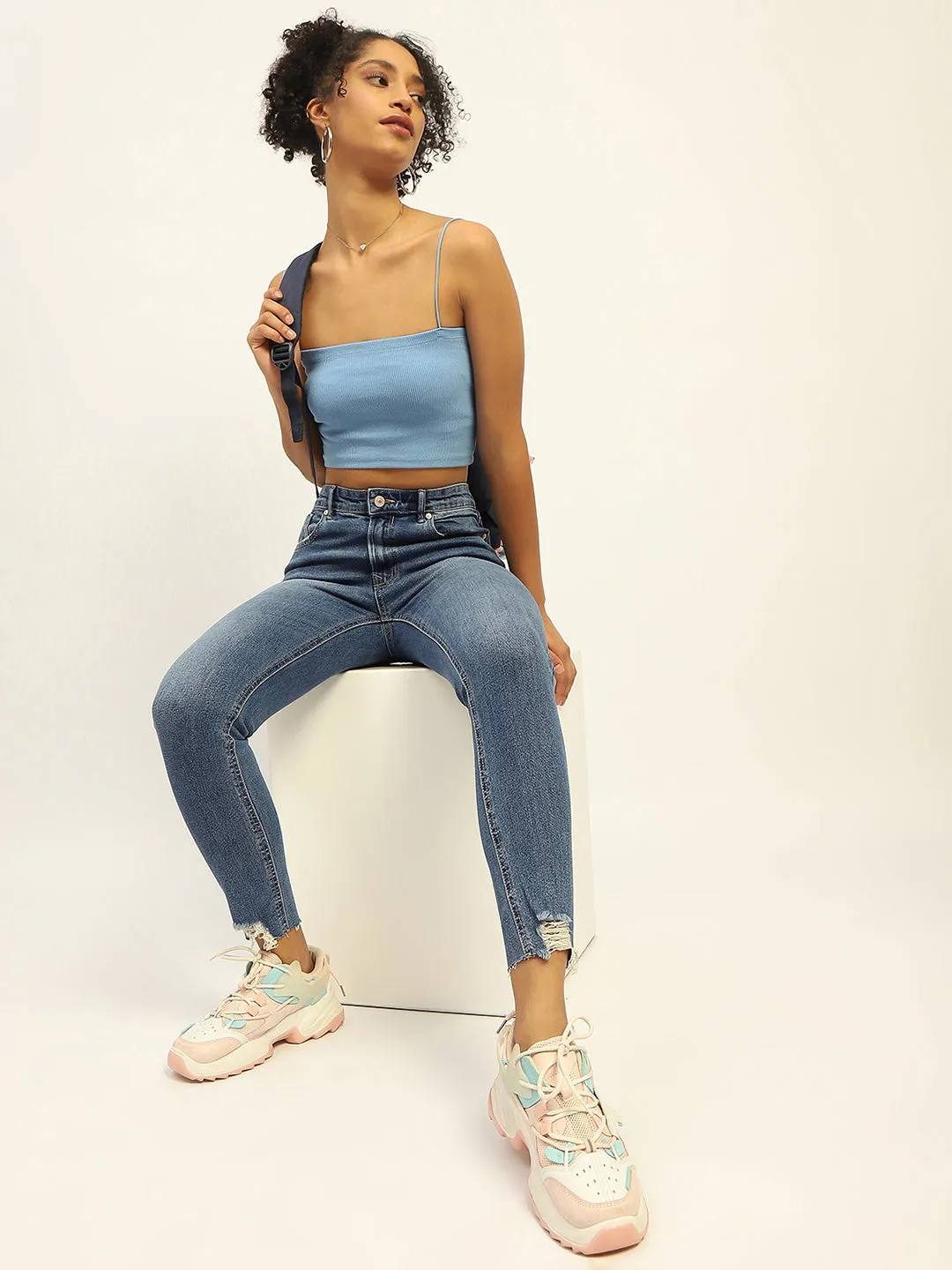 Madame Skinny Fit Raw Hem Cotton Light Blue Denim Style Neutral Bootcut style