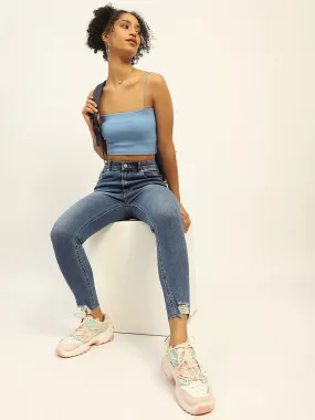 Madame Skinny Fit Raw Hem Cotton Light Blue Denim Style Neutral Bootcut style