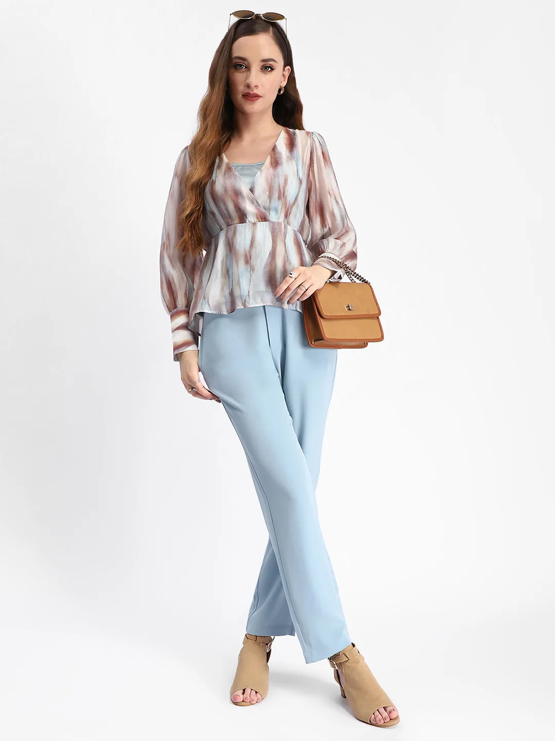 TaglessDesign Madame Sky Blue Tapered Fit Trousers