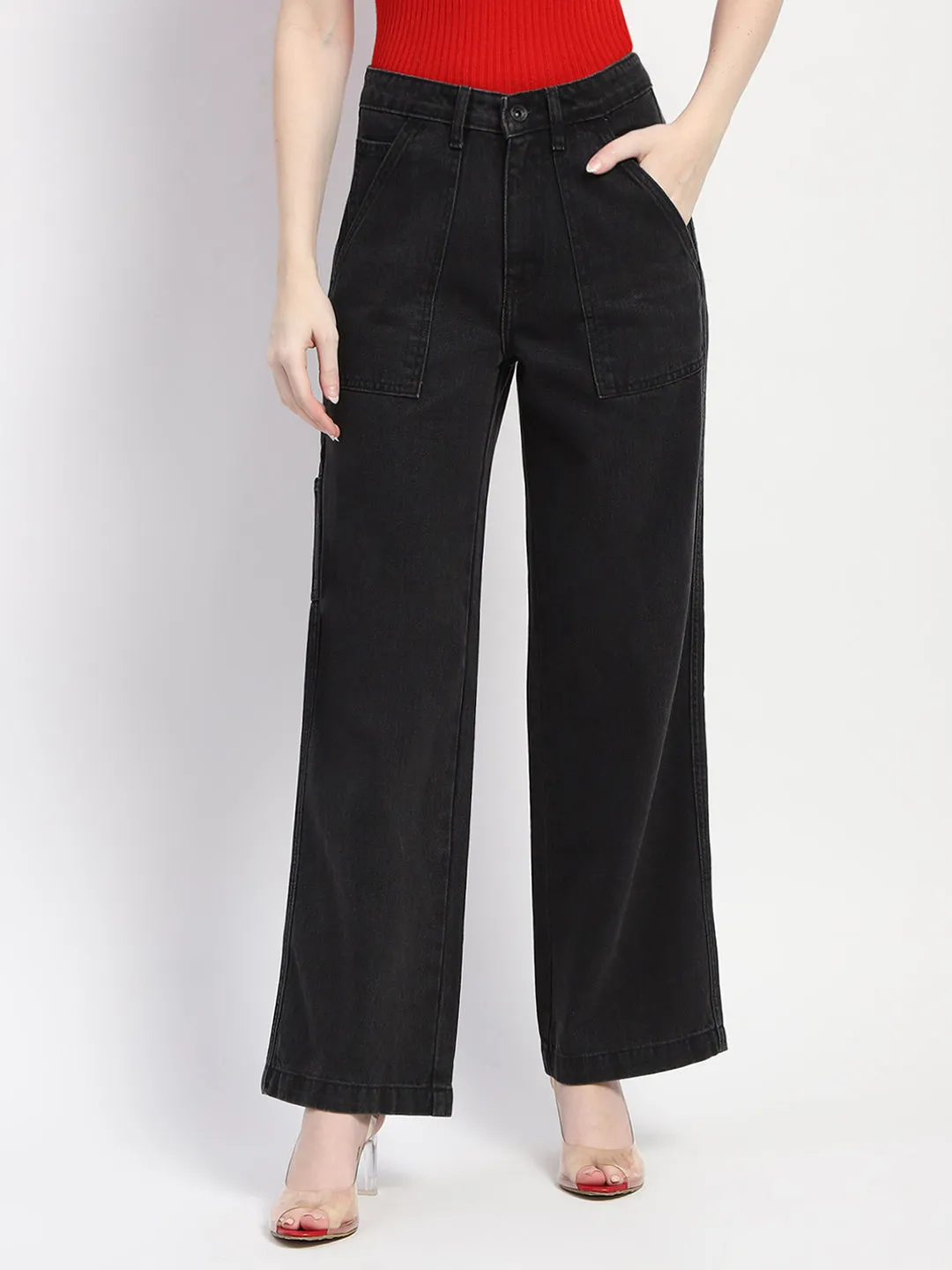 Sleek Fit Madame Slant Pocket Flared Black Denim
