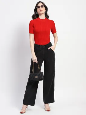 No Iron Wear Madame Slant Pocket Flared Black Denim