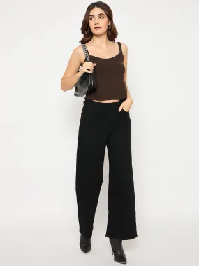 Madame Sleeveless Solid Coffee Brown Ribbed Knit Sweater Versatile Layer Effortless Layering