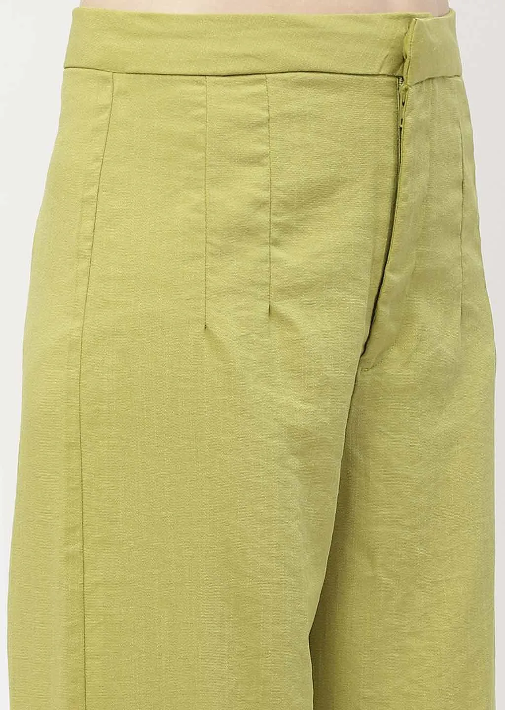 Madame Solid Apple Green Folded Hem Trouser Slimline Fit Side slits