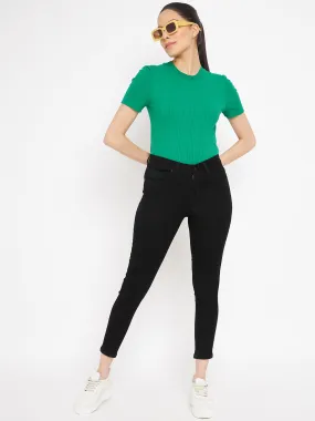 Madame Solid Black Denim Low Impact Manufacturing Garment Dyed Technique