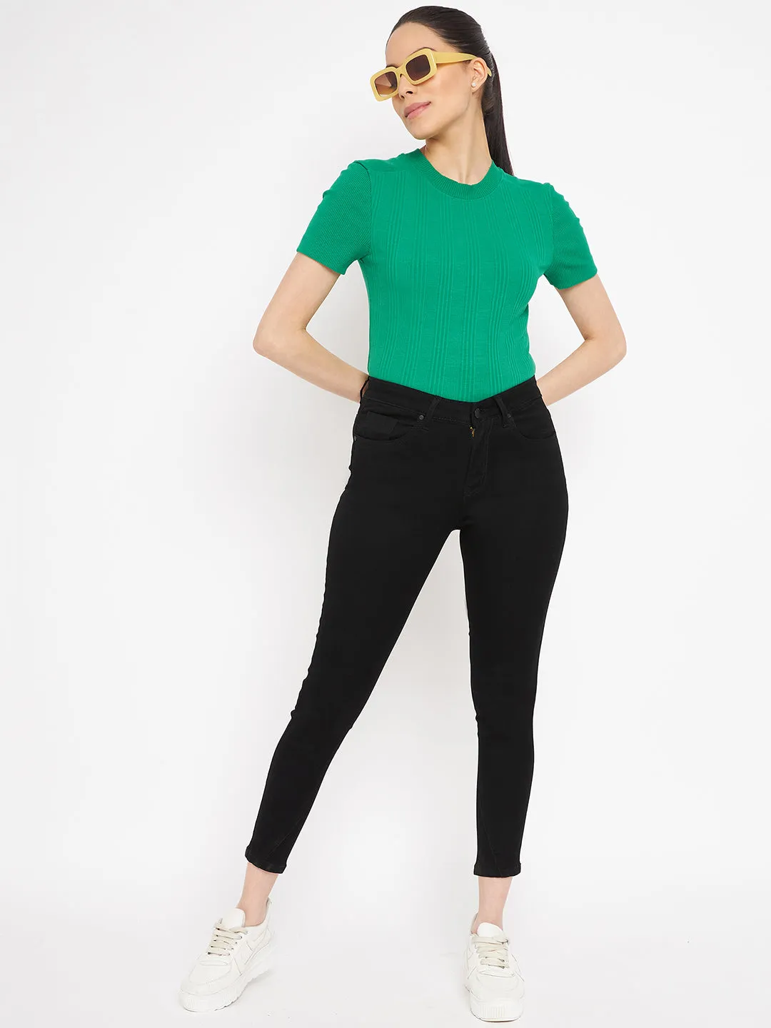 Madame Solid Black Denim Low Impact Manufacturing Garment Dyed Technique