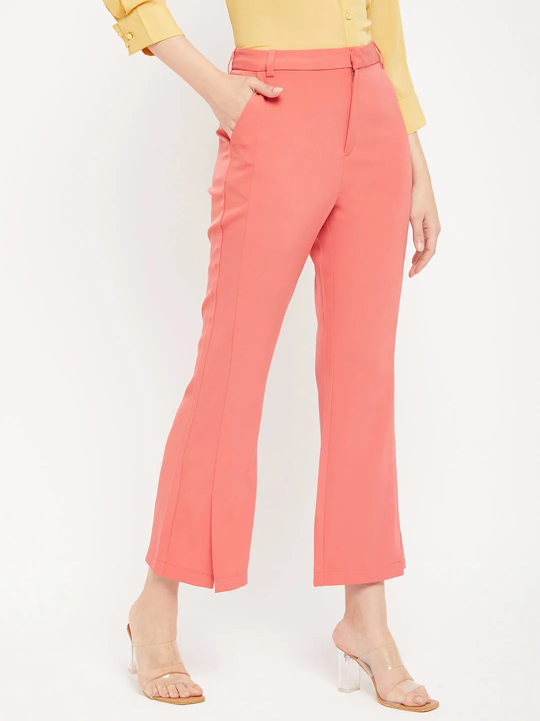 Quick Flex Madame Solid Coral Bootcut Trousers