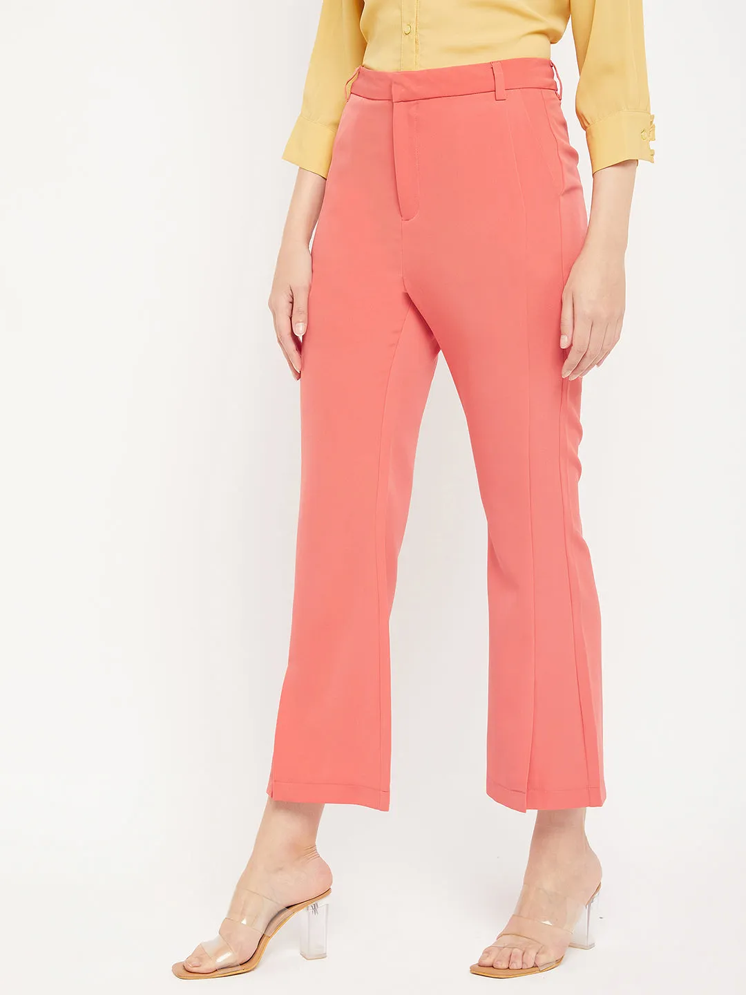 Mesh Comfort All-day Flex Madame Solid Coral Bootcut Trousers