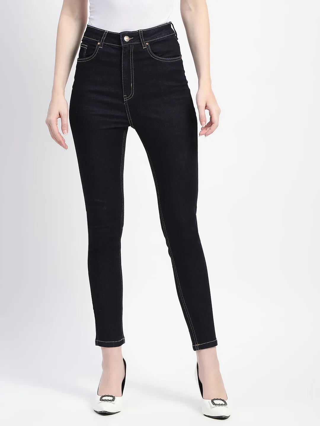 Madame Solid Dark Blue Skinny Fit Cotton Denim easy move