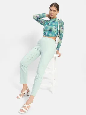 FlexibleKnees Madame Solid Green Flared Trousers