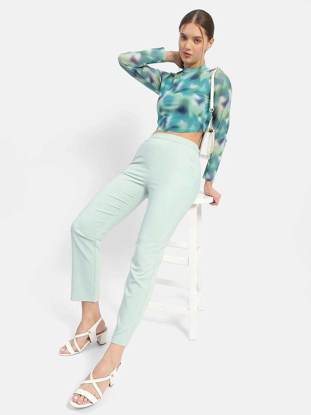 FlexibleKnees Madame Solid Green Flared Trousers