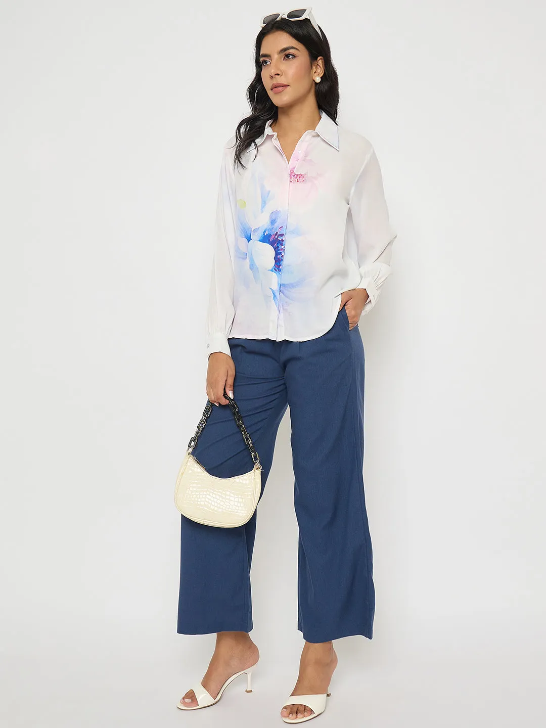 Madame Solid Navy Blue Rayon Blend Gurkha Trousers Flexible shape Chilly Weather Fit