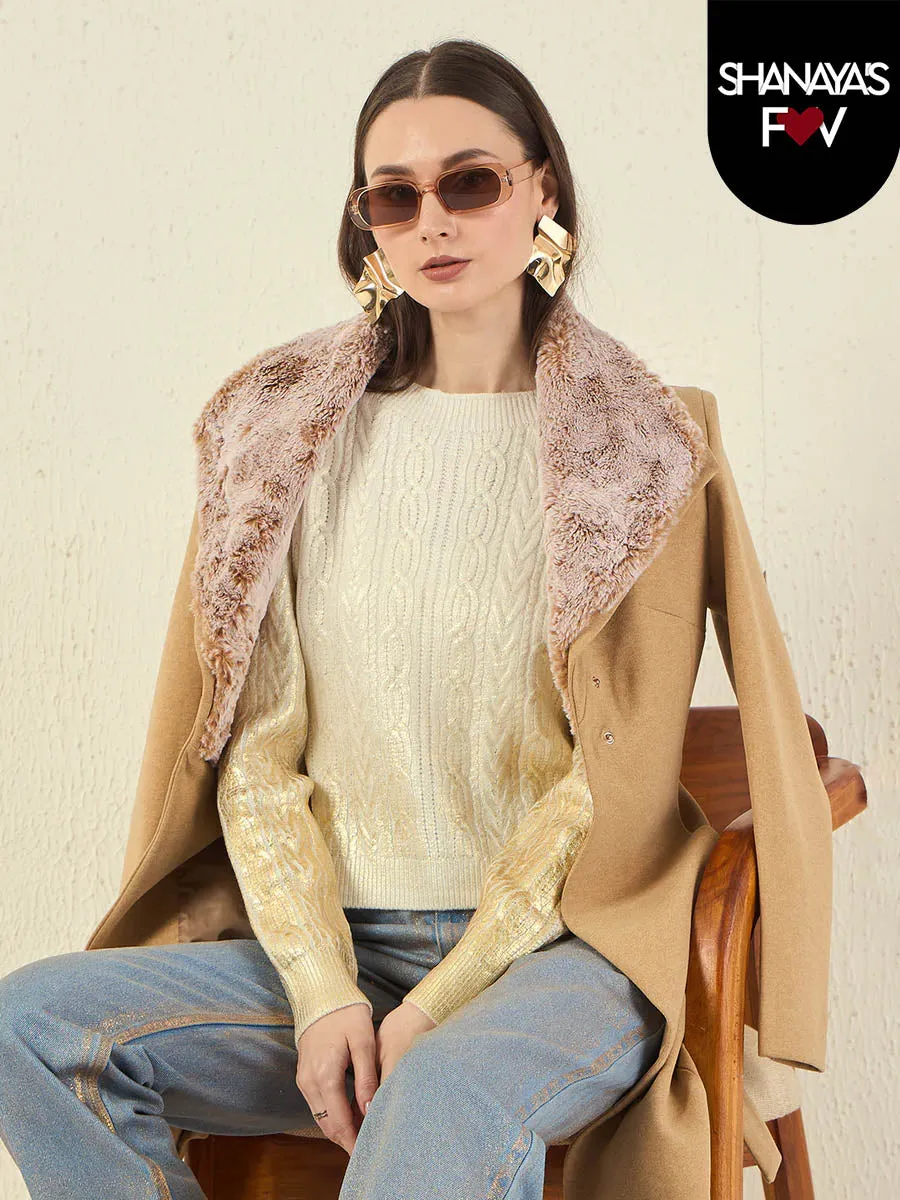 Madame Solid Off White Cable Knit Sweater Layered Look Versatile Knit