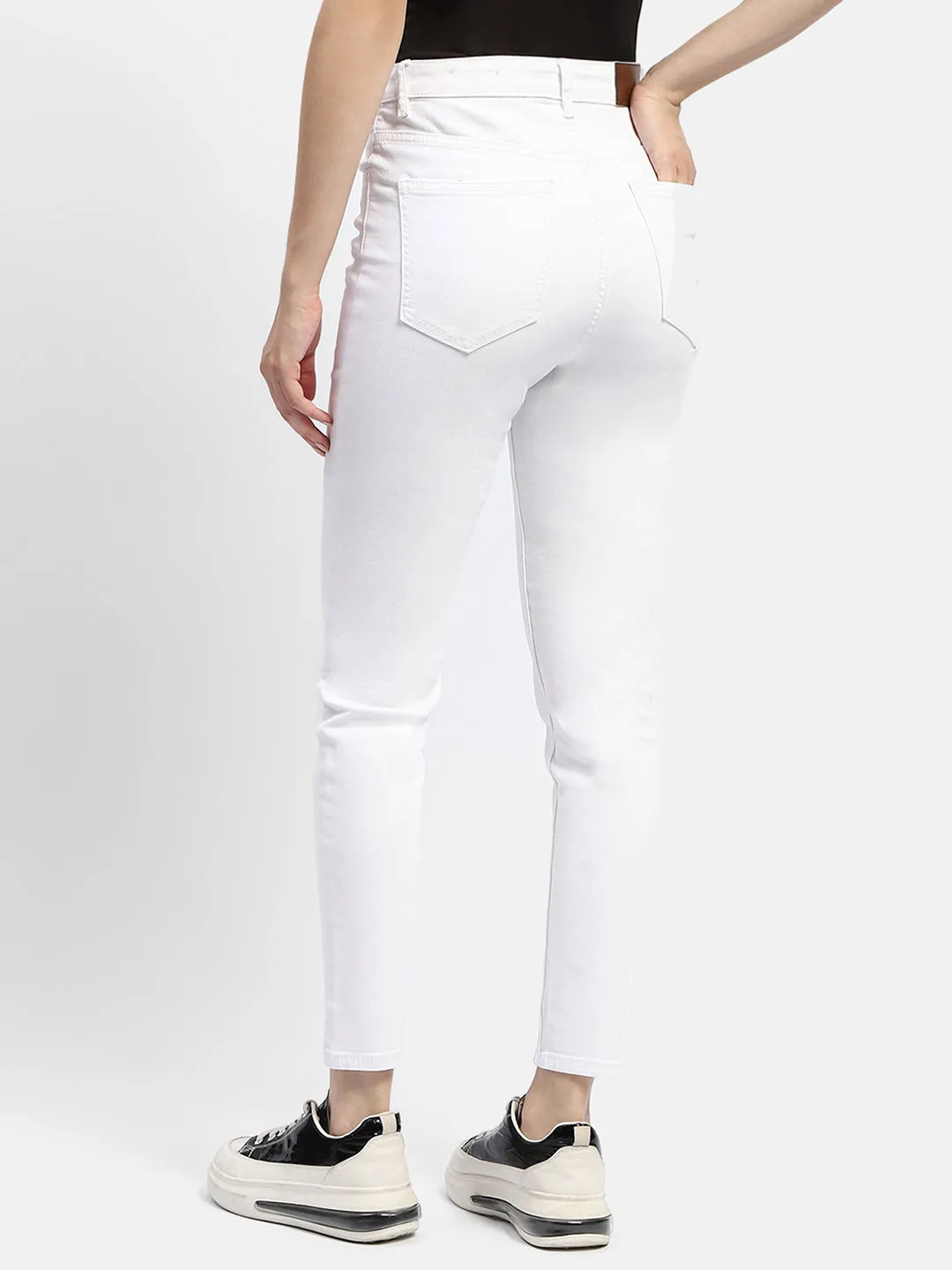 No Gap Waist Trendy Evening Stroll Madame Solid White Slim Fit Denim Jeans