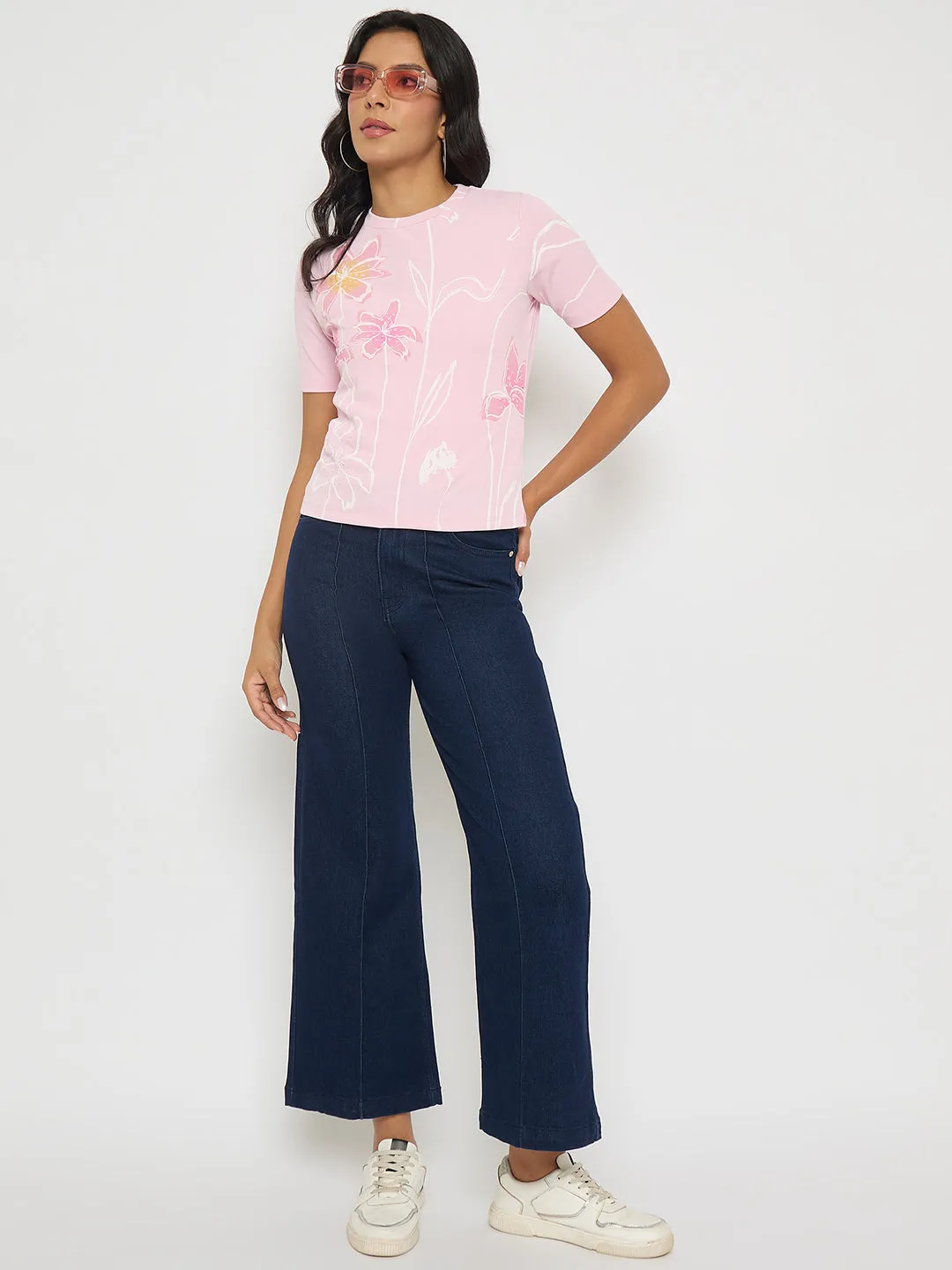 Everyday Loose Everyday Neutral Madame Stone Wash Cotton Blend Dark Blue Flared Jeans