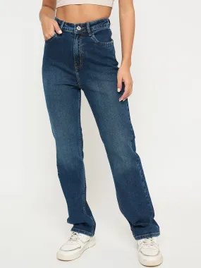Madame Stone Wash Dark Blue Cotton Blend Jeans Everyday Outdoor Enthusiast Vibrant Wear Anytime