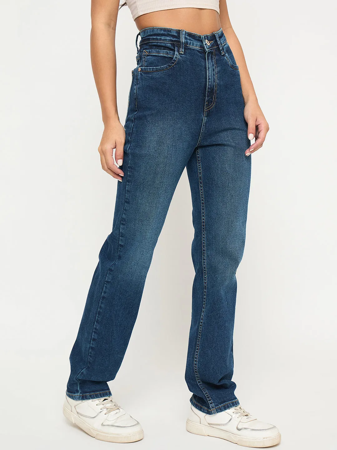Madame Stone Wash Dark Blue Cotton Blend Jeans Base Look