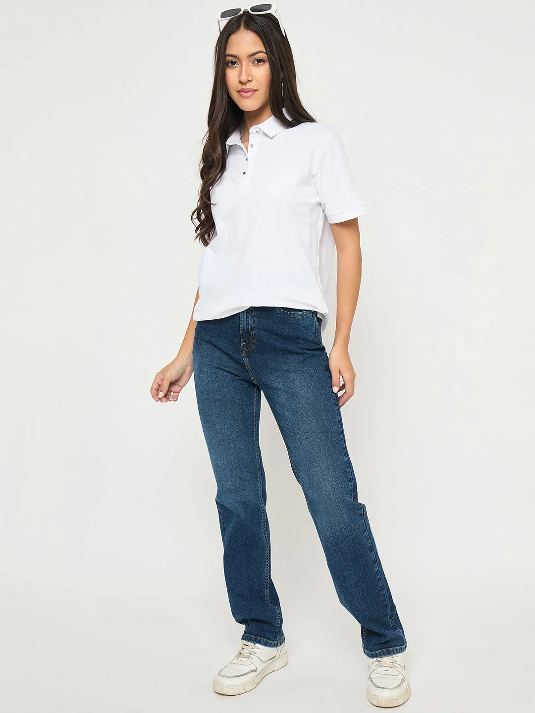 Relaxed Design Style Festival Outfit Comfy Artist Vibe Madame Stone Wash Dark Blue Cotton Blend Jeans