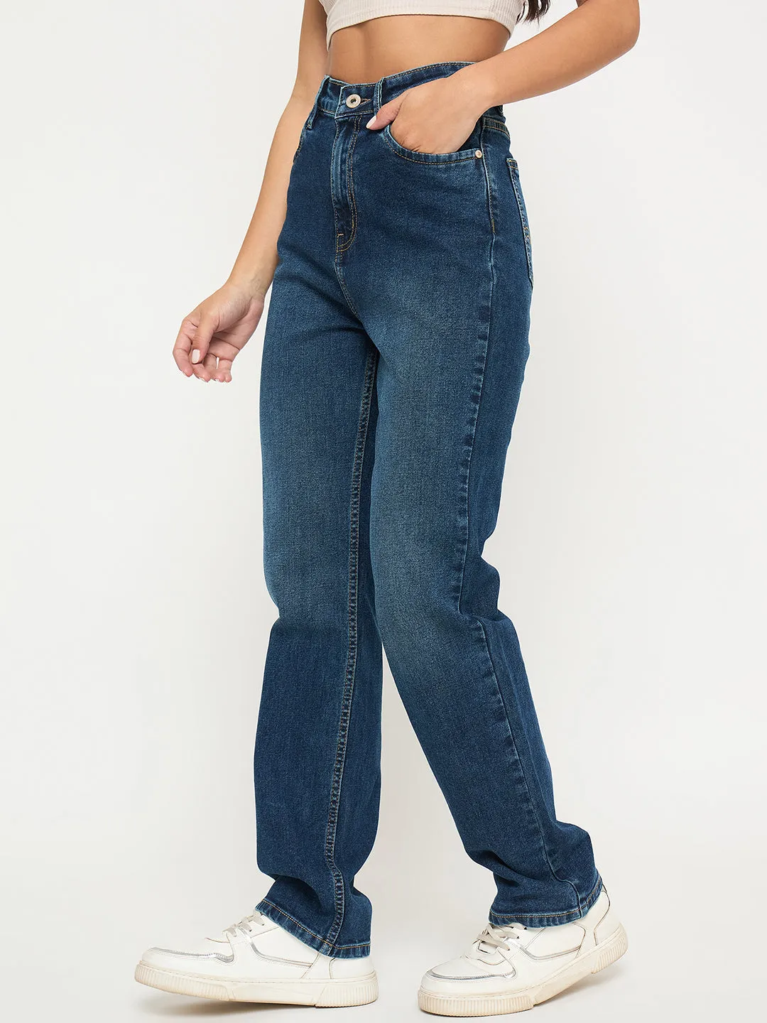 Quick Dry Technology Madame Stone Wash Dark Blue Cotton Blend Jeans